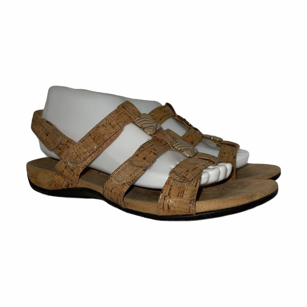 Vionic Amber Faux Cork Button Wedges Sandals 9